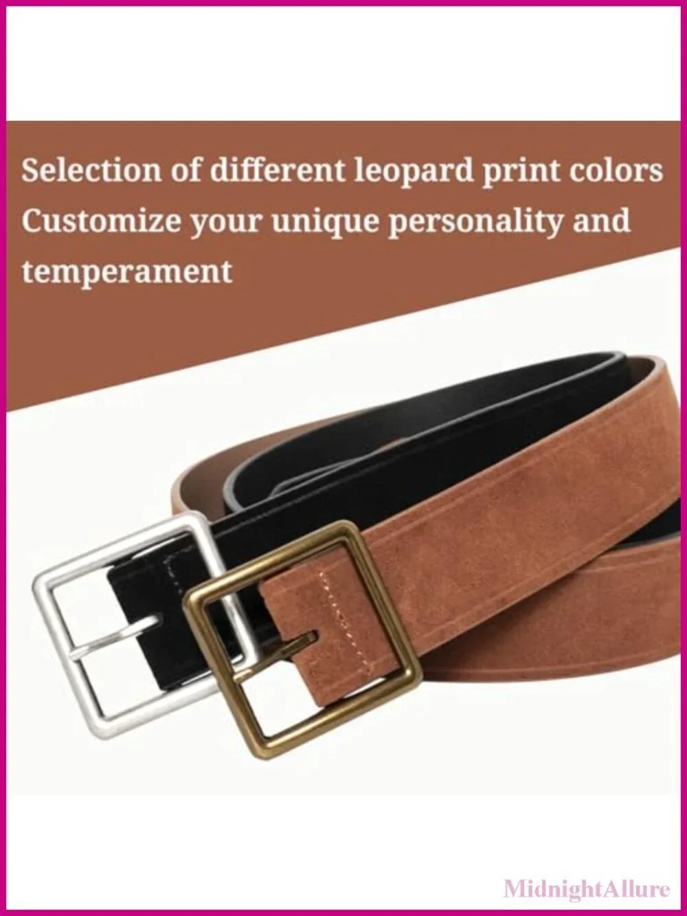Wide Suede Leather Belt Western Square Retro Needle Buckle 7 Pinholes